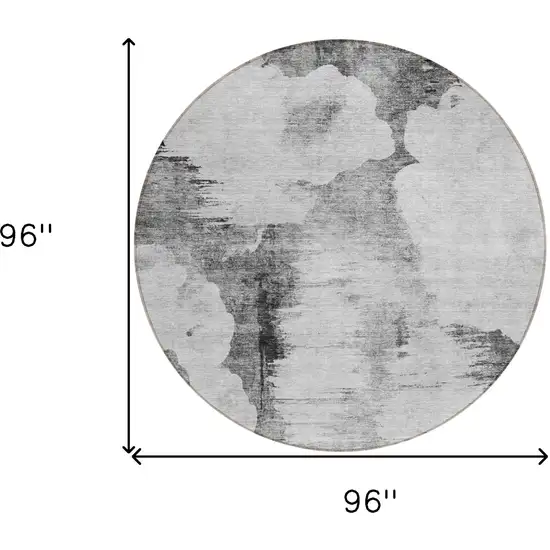8' Gray Silver And Charcoal Round Abstract Washable Indoor Outdoor Area Rug Photo 7
