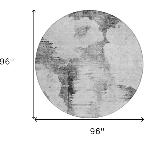 8' Gray Silver And Charcoal Round Abstract Washable Indoor Outdoor Area Rug Photo 7