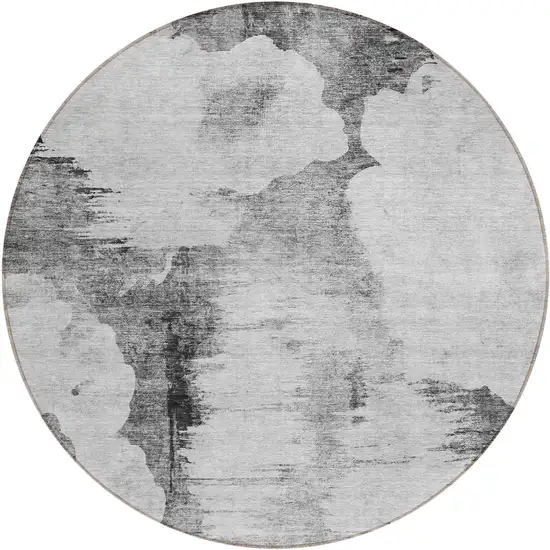 8' Gray Silver And Charcoal Round Abstract Washable Indoor Outdoor Area Rug Photo 1