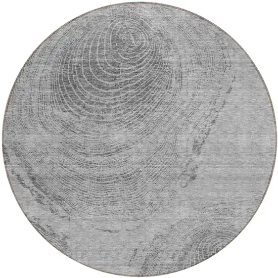 8' Gray Silver And Charcoal Round Abstract Washable Indoor Outdoor Area Rug Photo 2