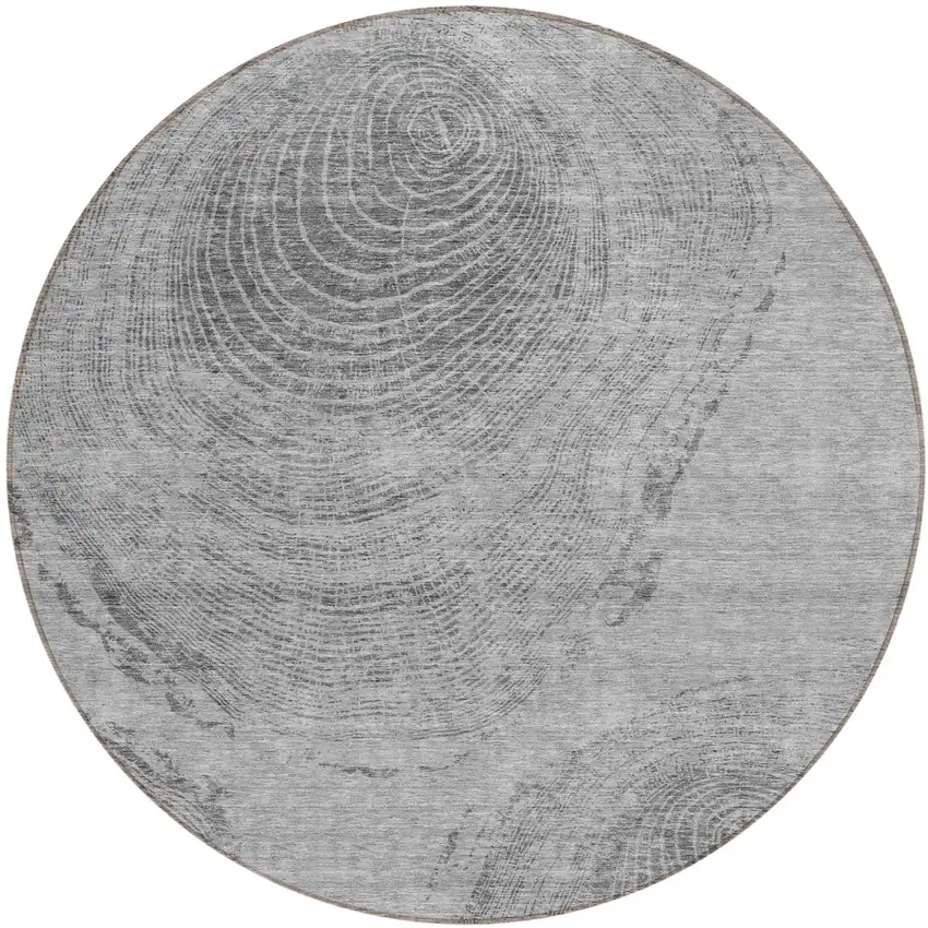 8' Gray Silver And Charcoal Round Abstract Washable Indoor Outdoor Area Rug Photo 2