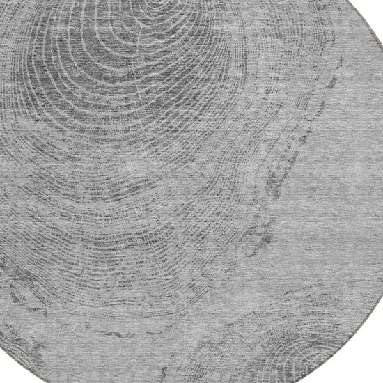 8' Gray Silver And Charcoal Round Abstract Washable Indoor Outdoor Area Rug Photo 4