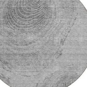 Photo of 8' Gray Silver And Charcoal Round Abstract Washable Indoor Outdoor Area Rug