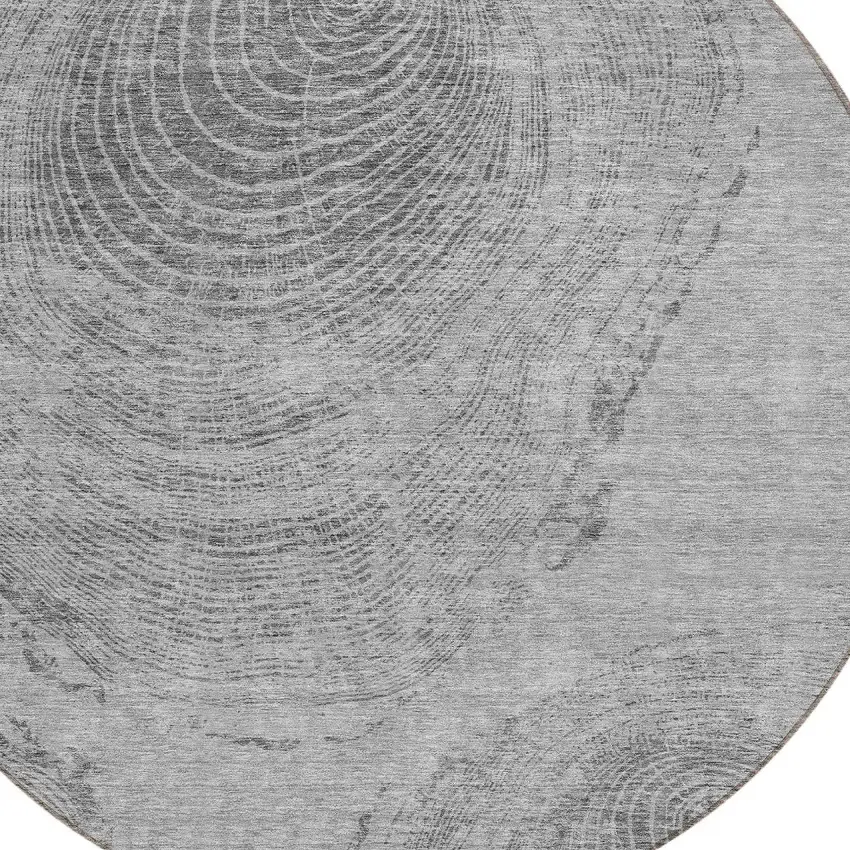 8' Gray Silver And Charcoal Round Abstract Washable Indoor Outdoor Area Rug Photo 4