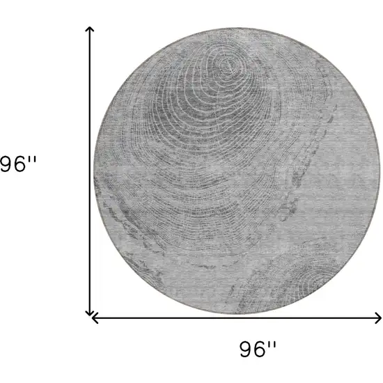 8' Gray Silver And Charcoal Round Abstract Washable Indoor Outdoor Area Rug Photo 8