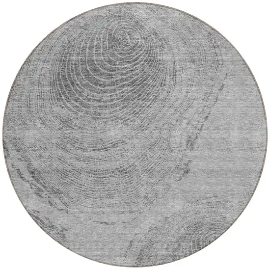 8' Gray Silver And Charcoal Round Abstract Washable Indoor Outdoor Area Rug Photo 5
