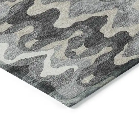 8' Gray Silver And Charcoal Round Abstract Washable Indoor Outdoor Area Rug Photo 3