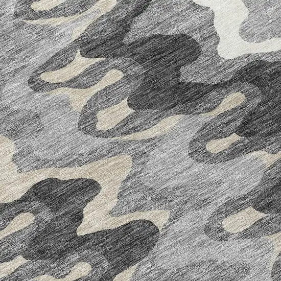 8' Gray Silver And Charcoal Round Abstract Washable Indoor Outdoor Area Rug Photo 8
