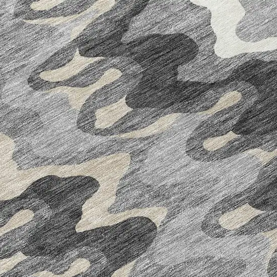 8' Gray Silver And Charcoal Round Abstract Washable Indoor Outdoor Area Rug Photo 8