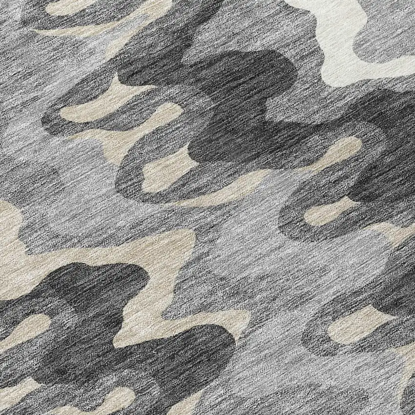 8' Gray Silver And Charcoal Round Abstract Washable Indoor Outdoor Area Rug Photo 8