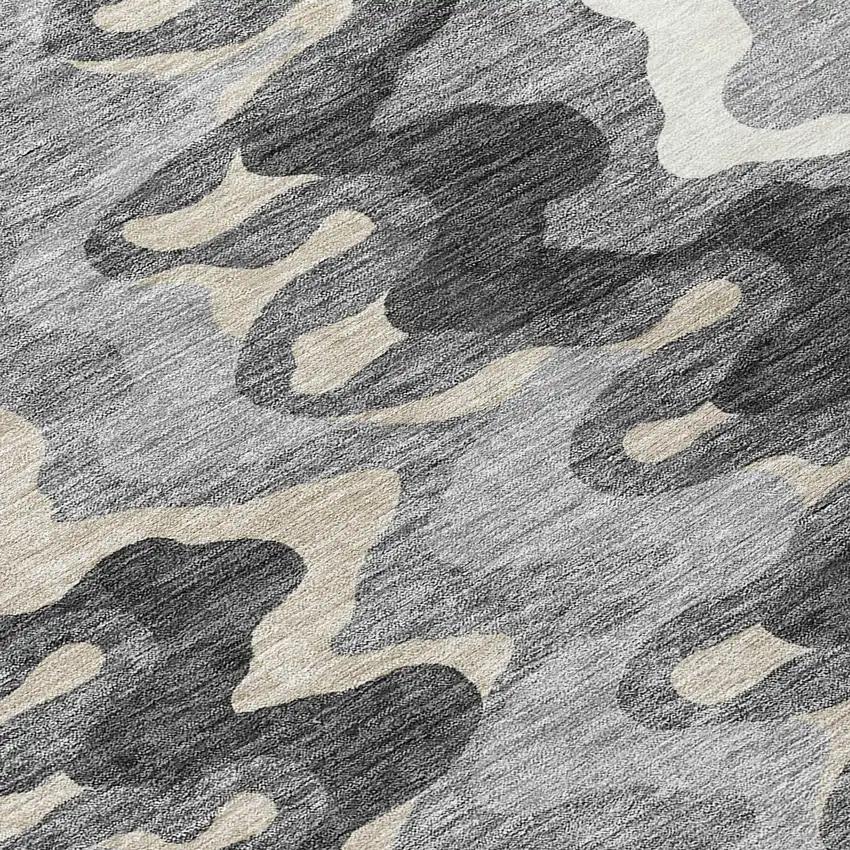 8' Gray Silver And Charcoal Round Abstract Washable Indoor Outdoor Area Rug Photo 8