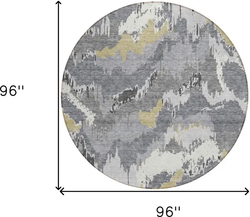 8' Gray Silver And Charcoal Round Abstract Washable Indoor Outdoor Area Rug Photo 3