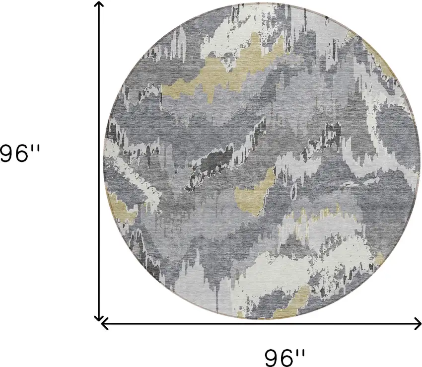 8' Gray Silver And Charcoal Round Abstract Washable Indoor Outdoor Area Rug Photo 3