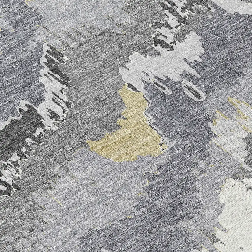 8' Gray Silver And Charcoal Round Abstract Washable Indoor Outdoor Area Rug Photo 6