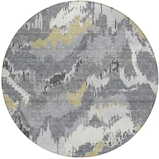 8' Gray Silver And Charcoal Round Abstract Washable Indoor Outdoor Area Rug Photo 8