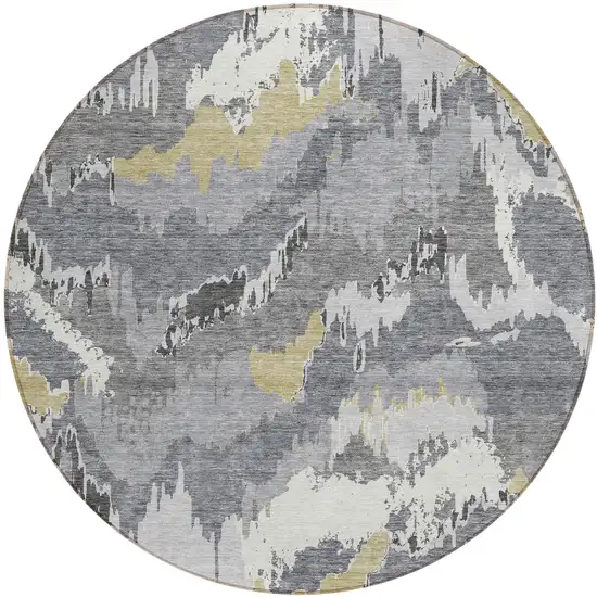 8' Gray Silver And Charcoal Round Abstract Washable Indoor Outdoor Area Rug Photo 2