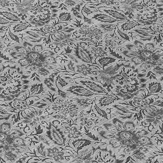 8' Gray Silver And Charcoal Round Floral Washable Indoor Outdoor Area Rug Photo 8