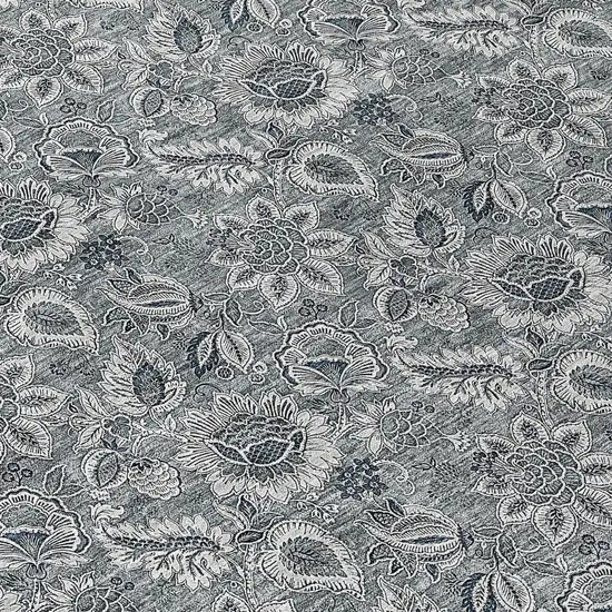 8' Gray Silver And Charcoal Round Floral Washable Indoor Outdoor Area Rug Photo 8