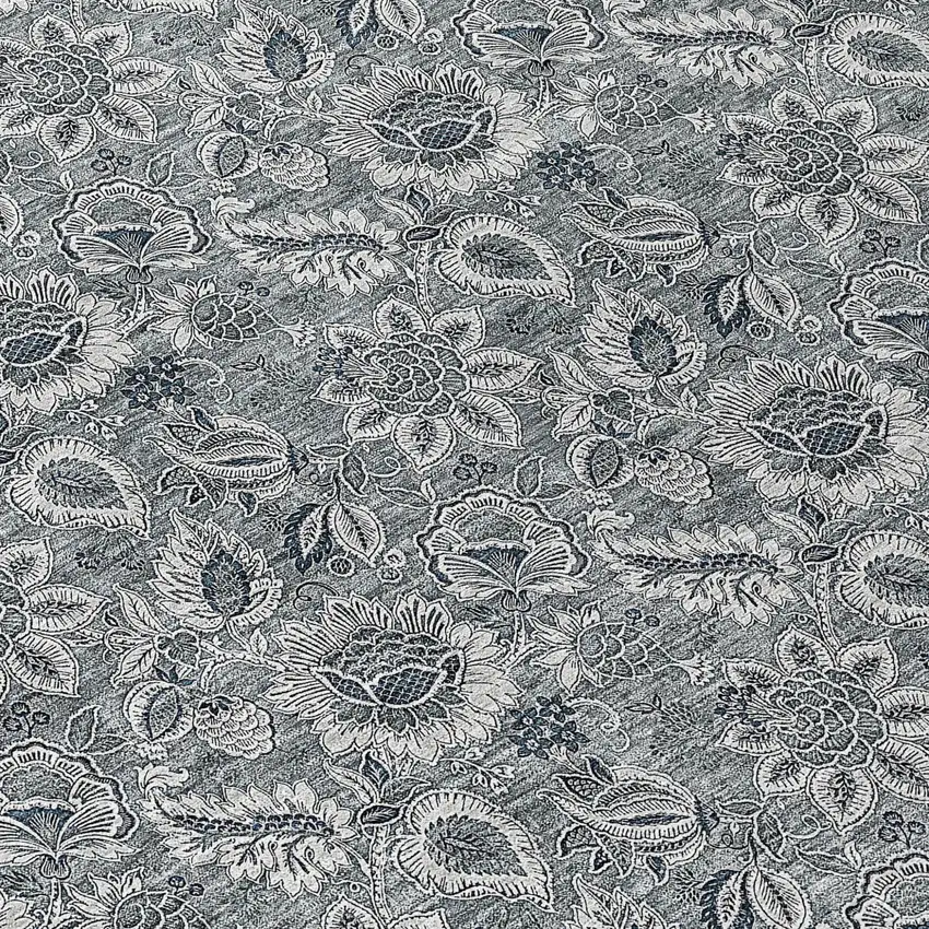 8' Gray Silver And Charcoal Round Floral Washable Indoor Outdoor Area Rug Photo 8