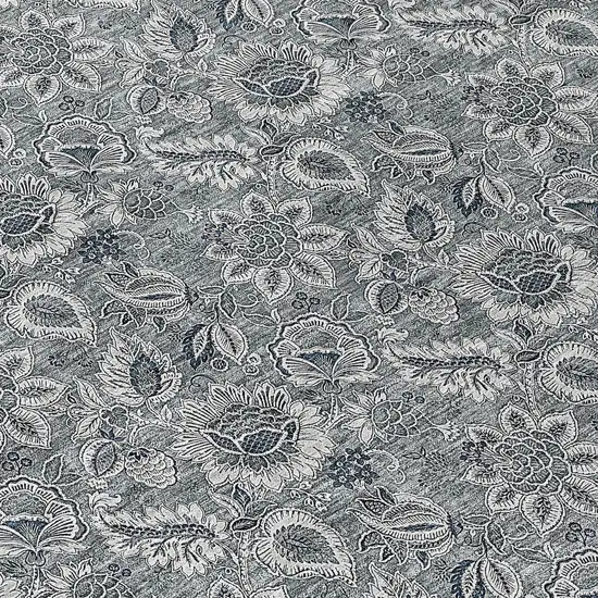 8' Gray Silver And Charcoal Round Floral Washable Indoor Outdoor Area Rug Photo 8