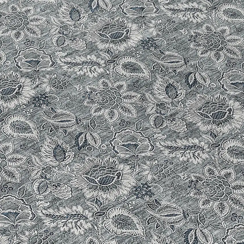 8' Gray Silver And Charcoal Round Floral Washable Indoor Outdoor Area Rug Photo 8