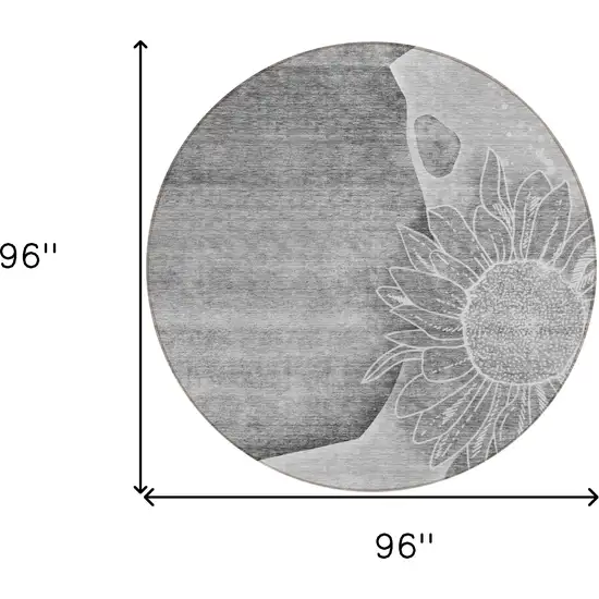 8' Gray Silver And Charcoal Round Floral Washable Indoor Outdoor Area Rug Photo 8