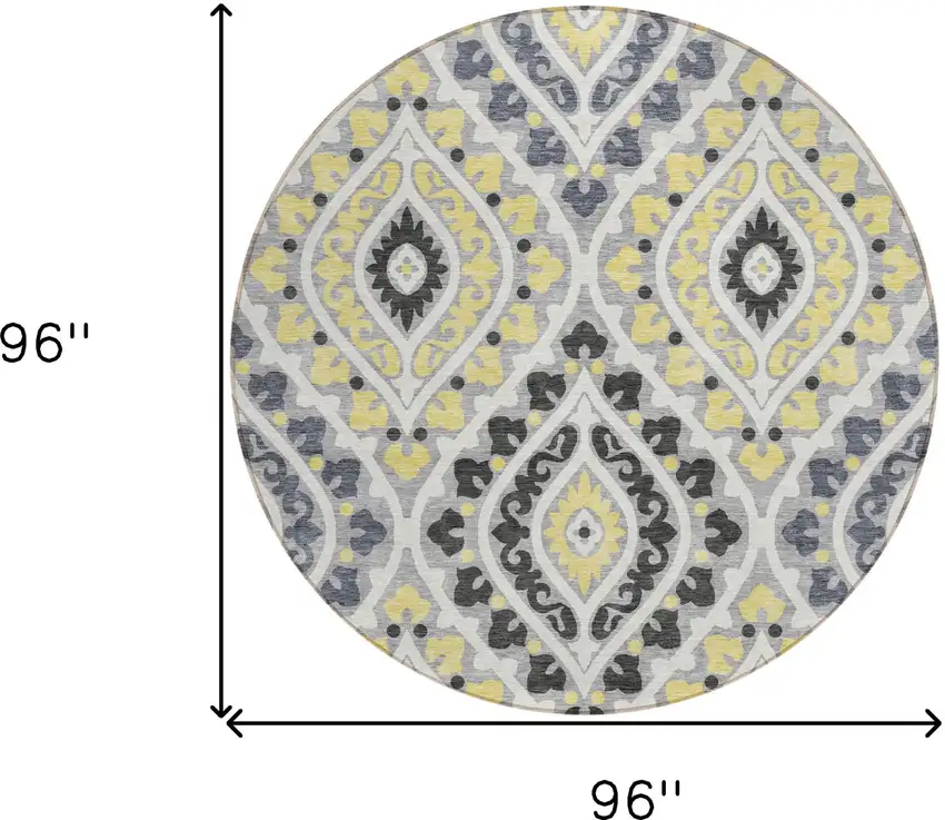 8' Gray Silver And Charcoal Round Floral Washable Indoor Outdoor Area Rug Photo 3