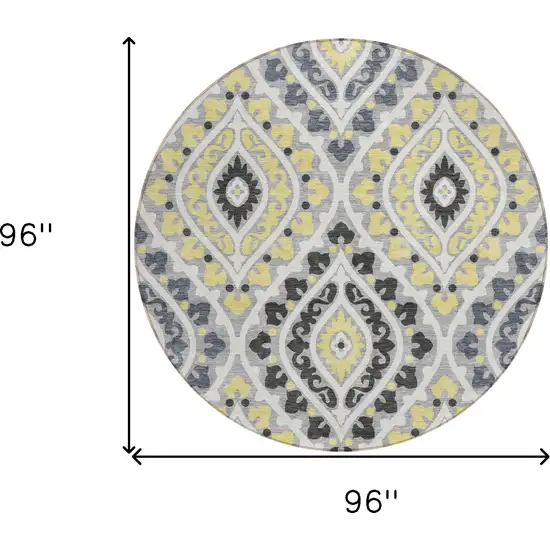 8' Gray Silver And Charcoal Round Floral Washable Indoor Outdoor Area Rug Photo 3