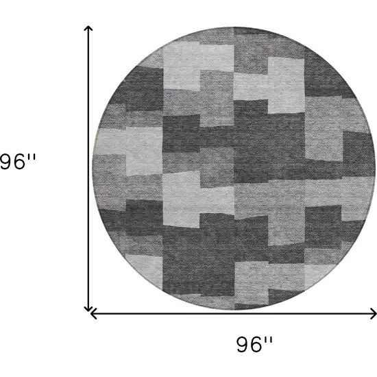 8' Gray Silver And Charcoal Round Geometric Washable Indoor Outdoor Area Rug Photo 3
