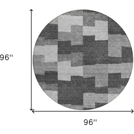 8' Gray Silver And Charcoal Round Geometric Washable Indoor Outdoor Area Rug Photo 3