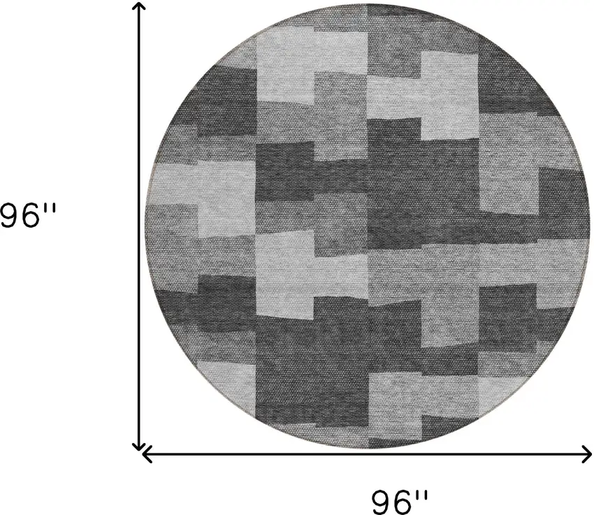 8' Gray Silver And Charcoal Round Geometric Washable Indoor Outdoor Area Rug Photo 3