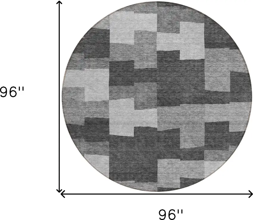 8' Gray Silver And Charcoal Round Geometric Washable Indoor Outdoor Area Rug Photo 3