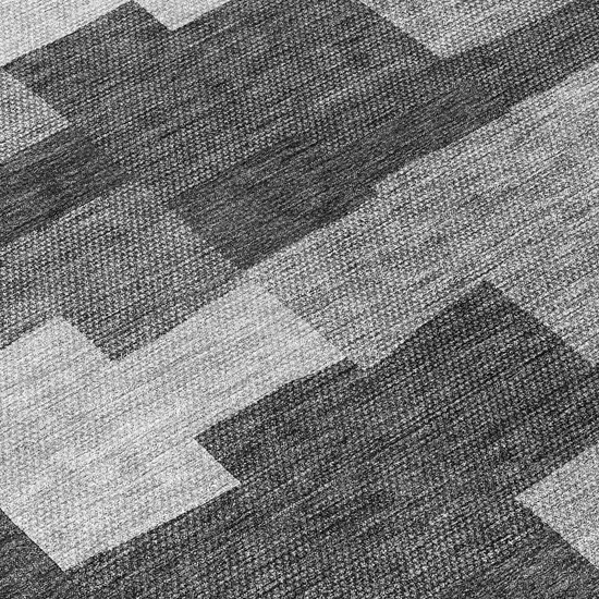8' Gray Silver And Charcoal Round Geometric Washable Indoor Outdoor Area Rug Photo 8