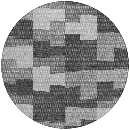 8' Gray Silver And Charcoal Round Geometric Washable Indoor Outdoor Area Rug Photo 5