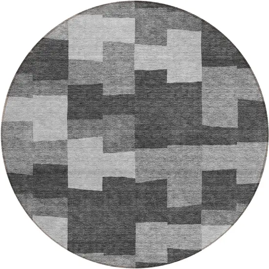 8' Gray Silver And Charcoal Round Geometric Washable Indoor Outdoor Area Rug Photo 2