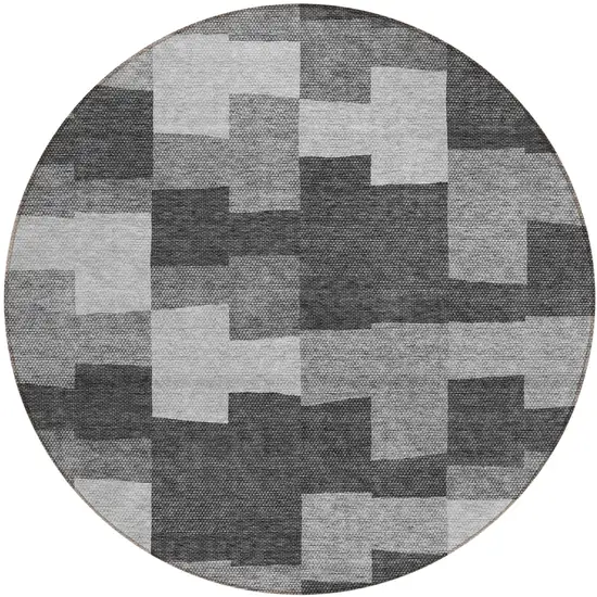 8' Gray Silver And Charcoal Round Geometric Washable Indoor Outdoor Area Rug Photo 2