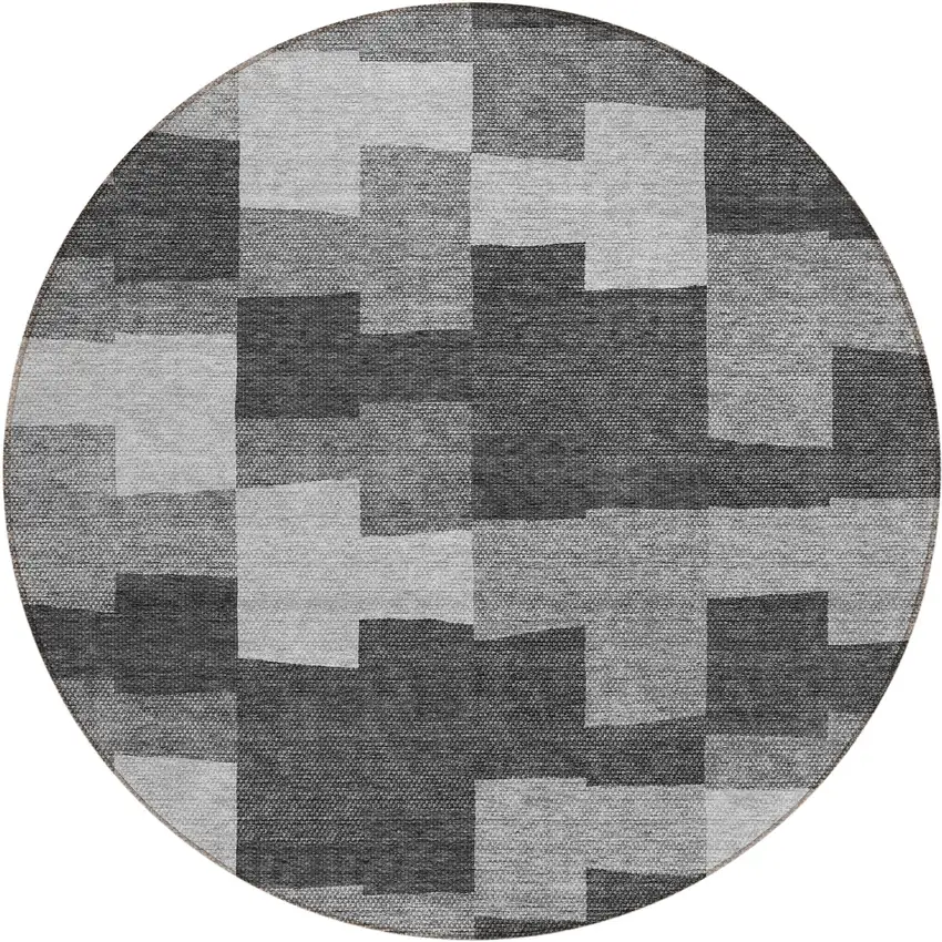 8' Gray Silver And Charcoal Round Geometric Washable Indoor Outdoor Area Rug Photo 2