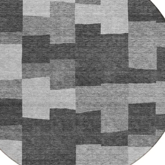 8' Gray Silver And Charcoal Round Geometric Washable Indoor Outdoor Area Rug Photo 4