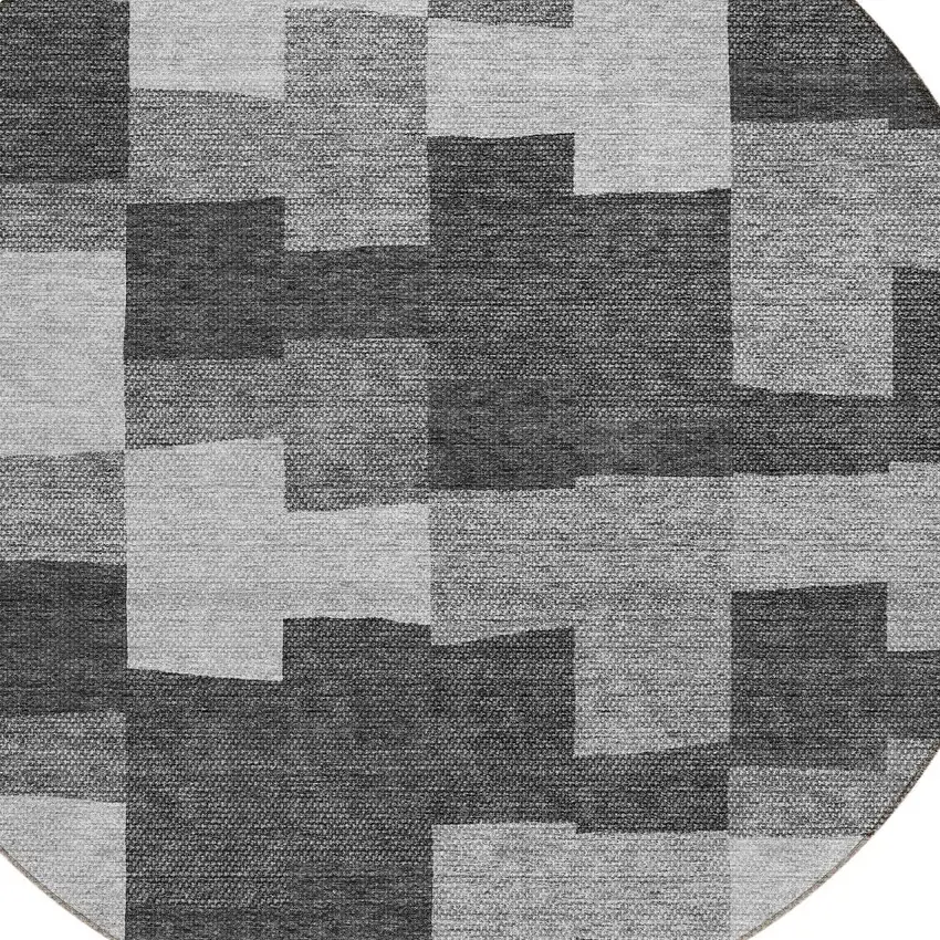 8' Gray Silver And Charcoal Round Geometric Washable Indoor Outdoor Area Rug Photo 4