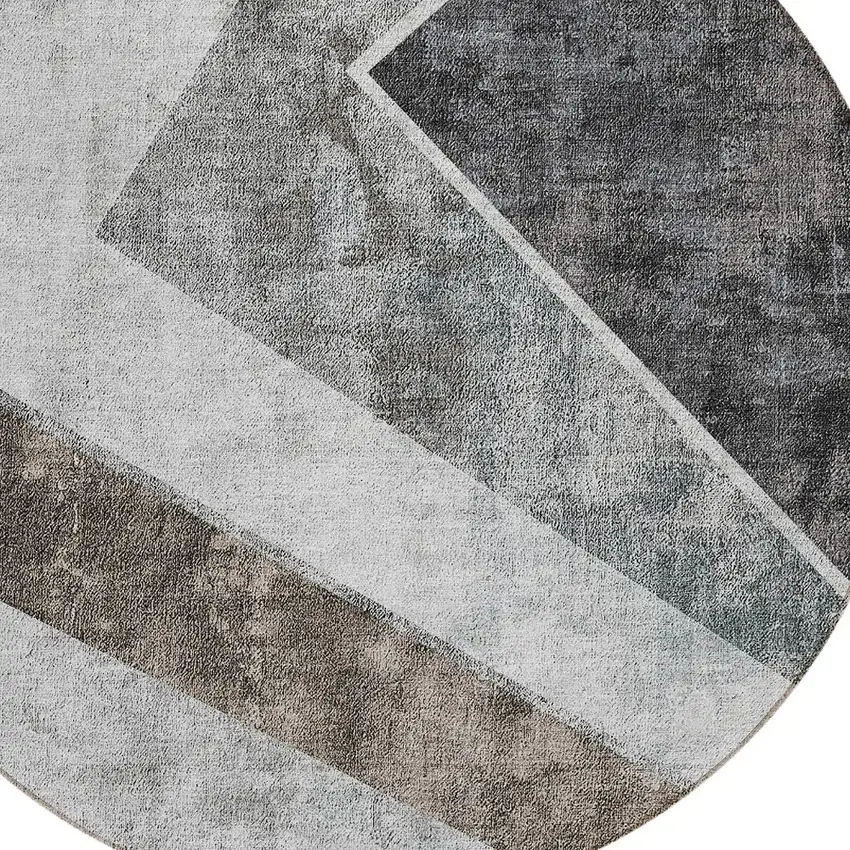 8' Gray Silver And Charcoal Round Geometric Washable Indoor Outdoor Area Rug Photo 5