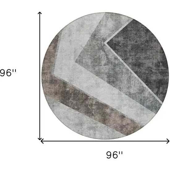 8' Gray Silver And Charcoal Round Geometric Washable Indoor Outdoor Area Rug Photo 3