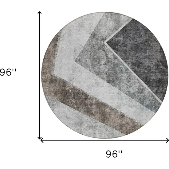 8' Gray Silver And Charcoal Round Geometric Washable Indoor Outdoor Area Rug Photo 3