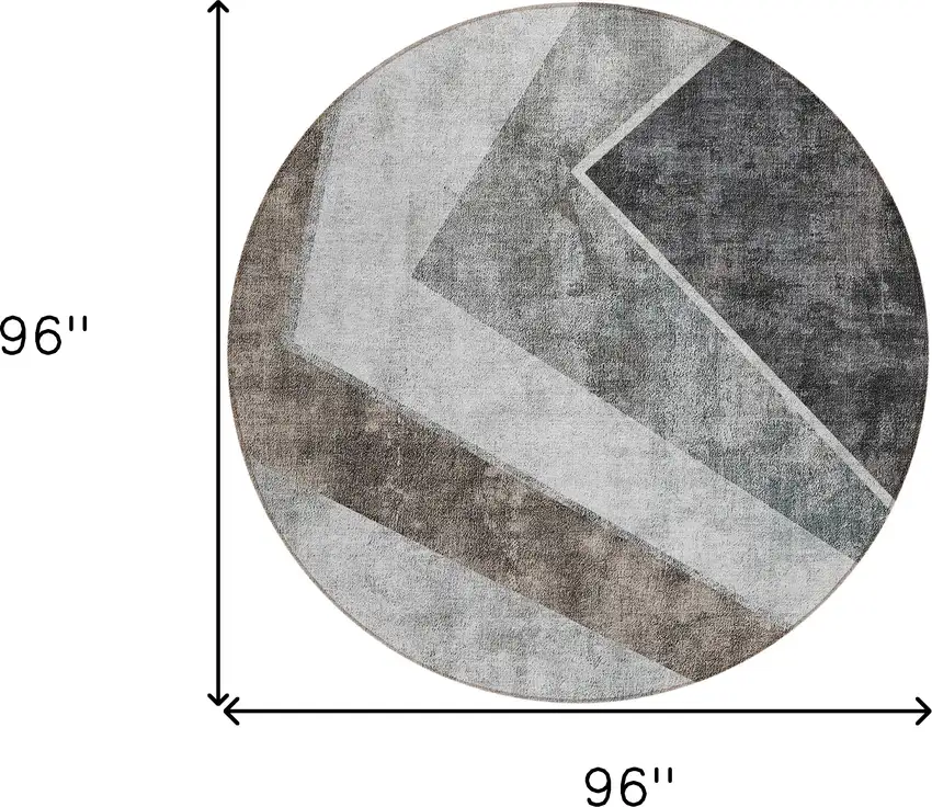 8' Gray Silver And Charcoal Round Geometric Washable Indoor Outdoor Area Rug Photo 3