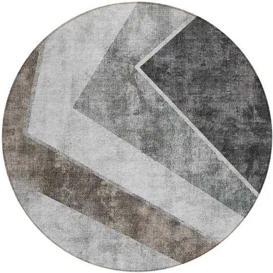 8' Gray Silver And Charcoal Round Geometric Washable Indoor Outdoor Area Rug Photo 2