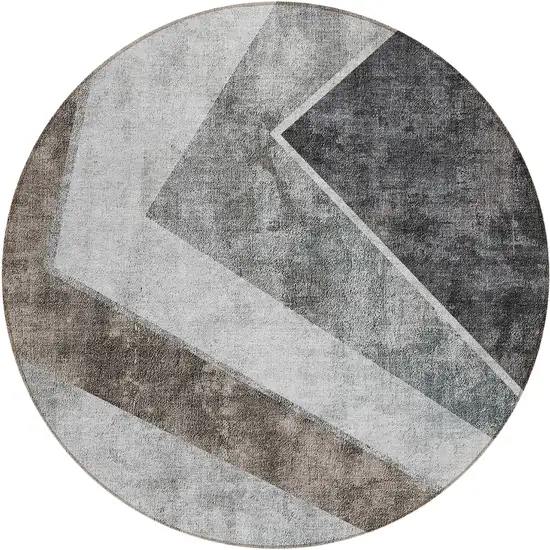 8' Gray Silver And Charcoal Round Geometric Washable Indoor Outdoor Area Rug Photo 2
