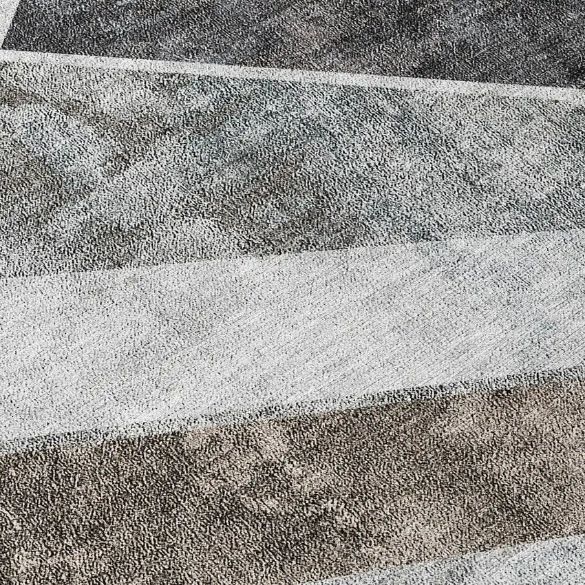 8' Gray Silver And Charcoal Round Geometric Washable Indoor Outdoor Area Rug Photo 4