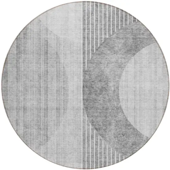 8' Gray Silver And Charcoal Round Geometric Washable Indoor Outdoor Area Rug Photo 2