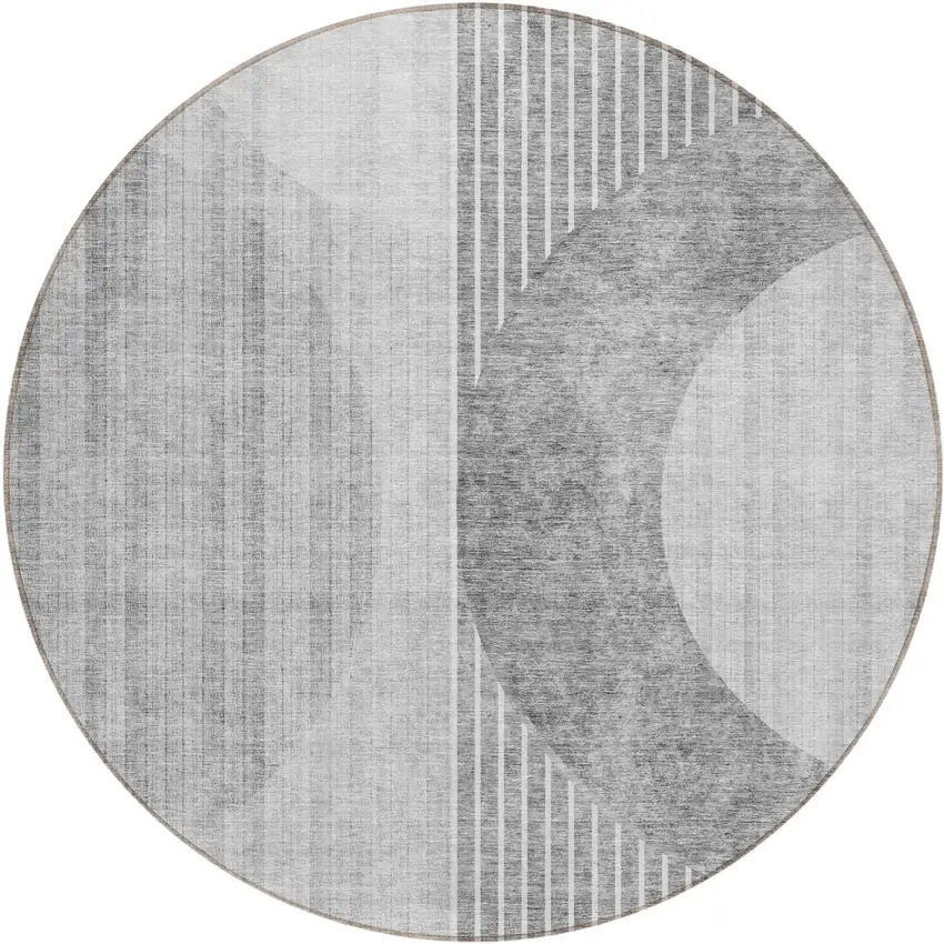 8' Gray Silver And Charcoal Round Geometric Washable Indoor Outdoor Area Rug Photo 2
