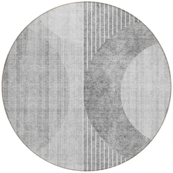 8' Gray Silver And Charcoal Round Geometric Washable Indoor Outdoor Area Rug Photo 4