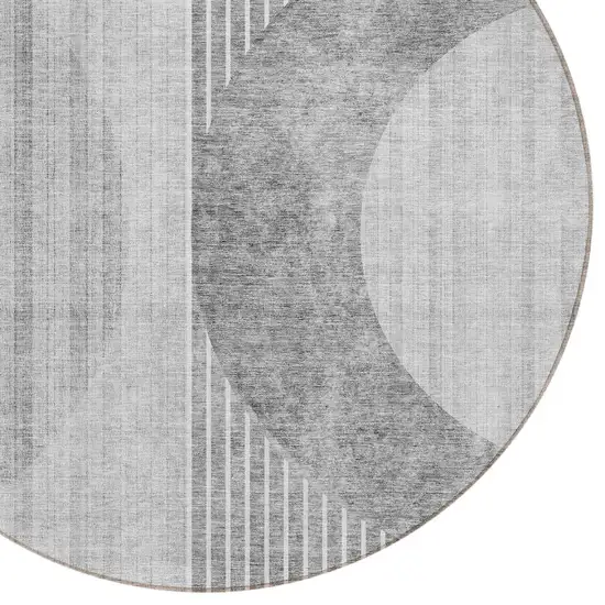 8' Gray Silver And Charcoal Round Geometric Washable Indoor Outdoor Area Rug Photo 3
